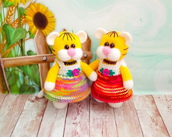 K099 Little Tigers Boy and Girl toys - Amigurumi animal - by Zabelina