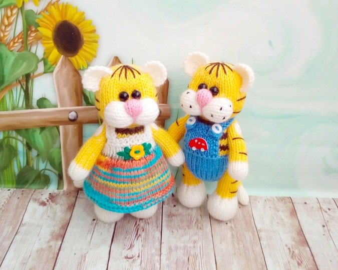 K099 Little Tigers Boy and Girl toys - Amigurumi animal - by Zabelina