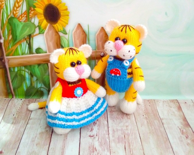 K099 Little Tigers Boy and Girl toys - Amigurumi animal - by Zabelina