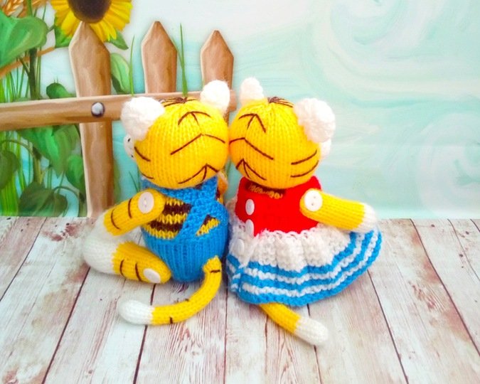 K099 Little Tigers Boy and Girl toys - Amigurumi animal - by Zabelina