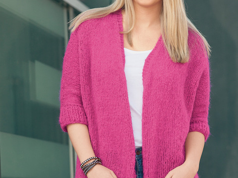 Längere Jacke mit kurzen Ärmeln in Pink