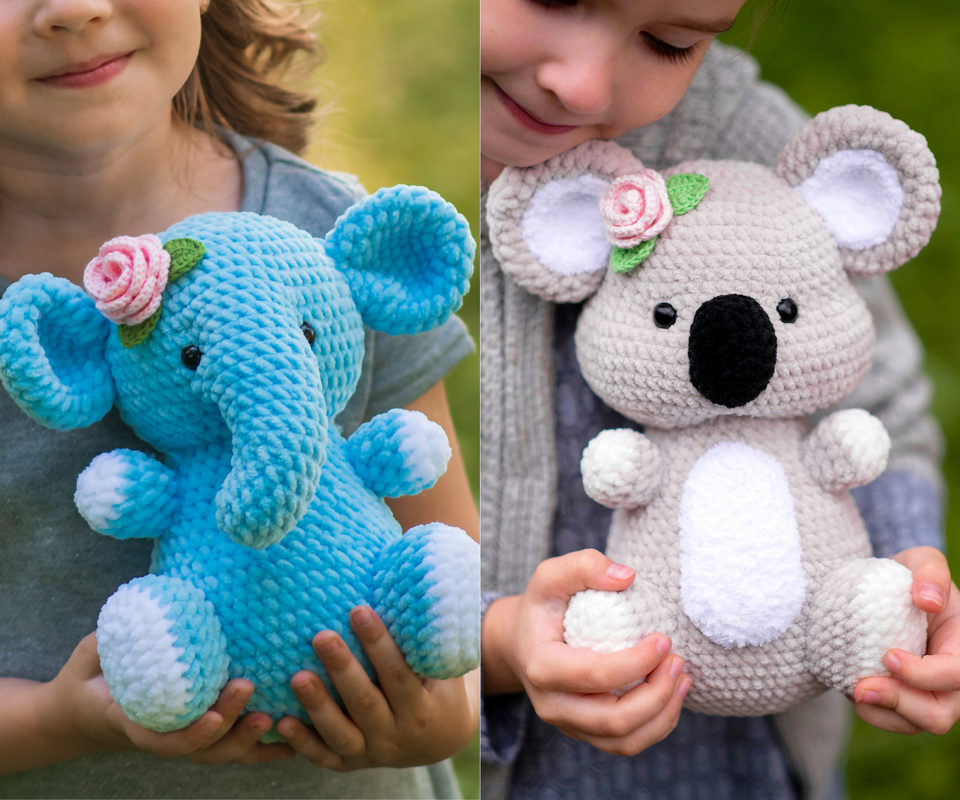 SET of 2 Crochet patterns: Elephant and Koala