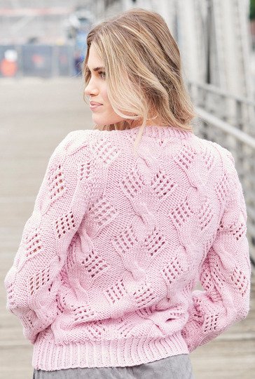 Jacke mit Ajourzöpfen in Rosa