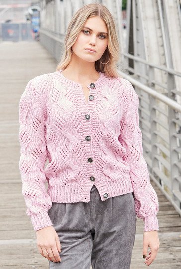 Jacke mit Ajourzöpfen in Rosa