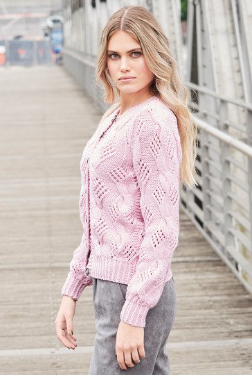 Jacke mit Ajourzöpfen in Rosa