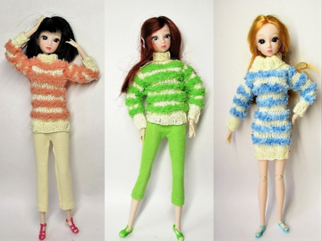 Strickanleitung Streifenpullover bzw. Pulloverkleid für Ankleidepuppen