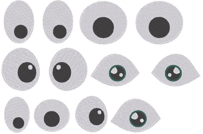 Stickdatei - Augen für Kuscheltiere Kissen Bettschlagen