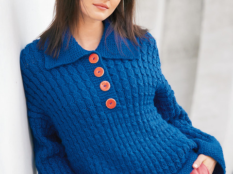 Oversize-Pulli mit Polokragen in Royalblau