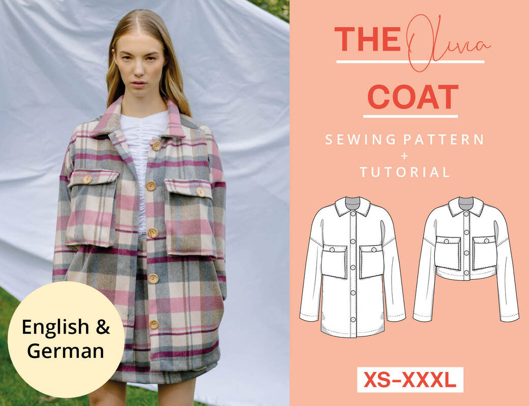 Sewing pattern coat jacket with pockets, XS-XXXL, with video tutorial