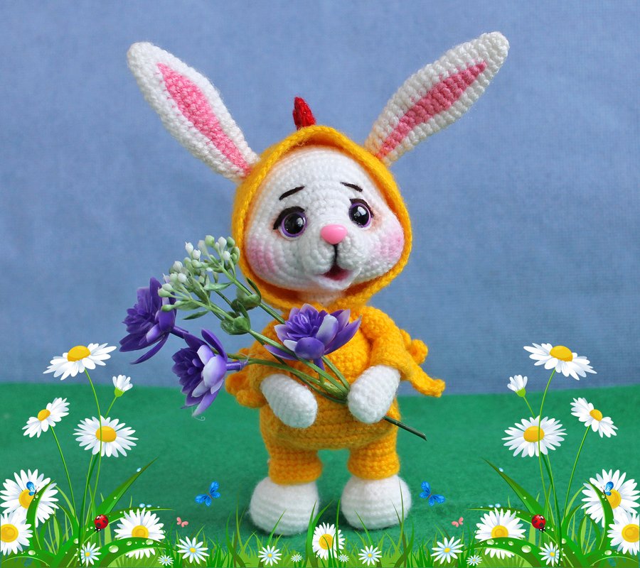 Osterhase im Kückenoverall