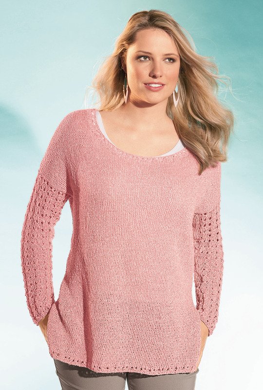 Pulli mit Lochmusterärmeln in Rosé meliert - Bild 2