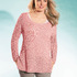 Pulli mit Lochmusterärmeln in Rosé meliert