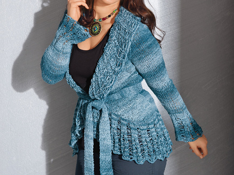 Jacke mit breiter Lochmusterbordüre