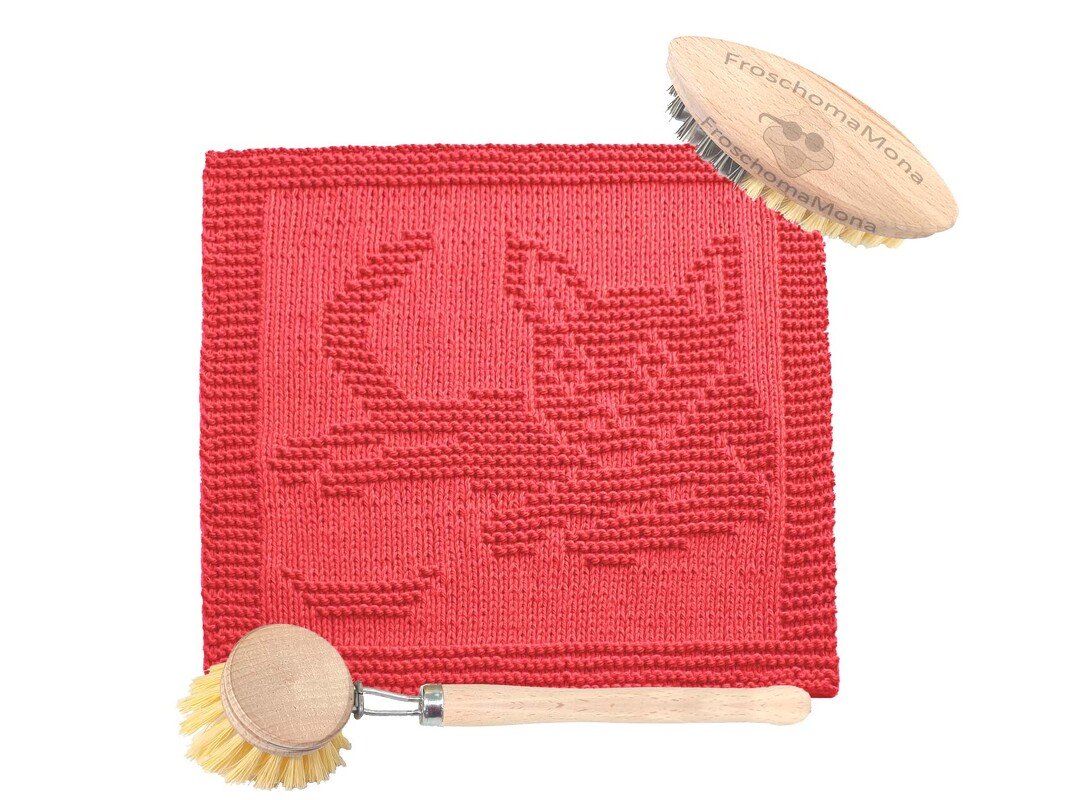 Pfotentuch „ liegende Katze “ Strickanleitung Katzen Spültuch Deckchen Deko - Bild 6