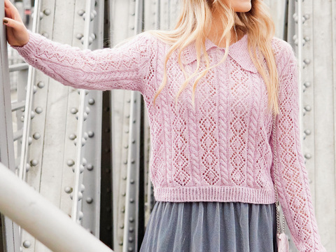 Pullover mit Ajour- und Zopfmuster in Flieder