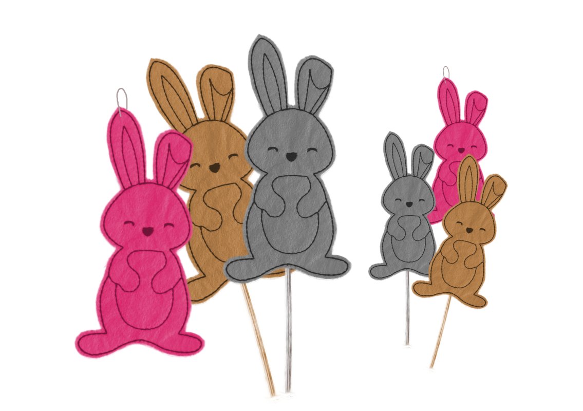 Stickdatei Hase, Anhänger, Blumentopf, Stab, Ostern, Frühling, zwei Größen,