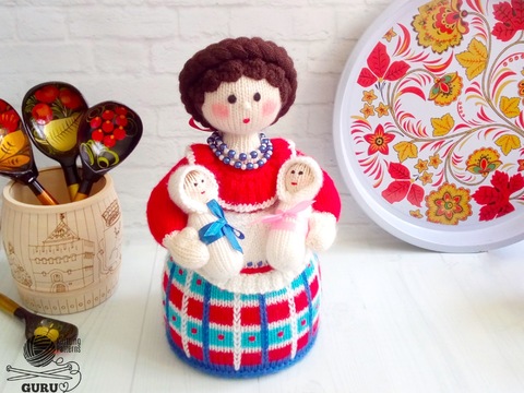 K097 Lady with Babies Knitted interior doll - Amigurumi doll - by Zabelina