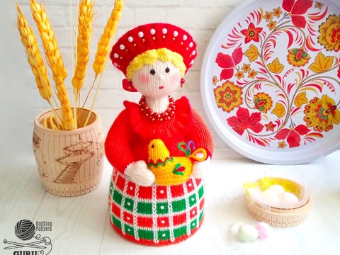 K096 Lady with a Rooster Knitted interior doll Amigurumi doll by Zabelina