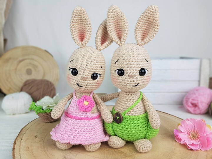 Osterhasen Wilma & Waldy mit Korbchen PDF Häkelnaleitung