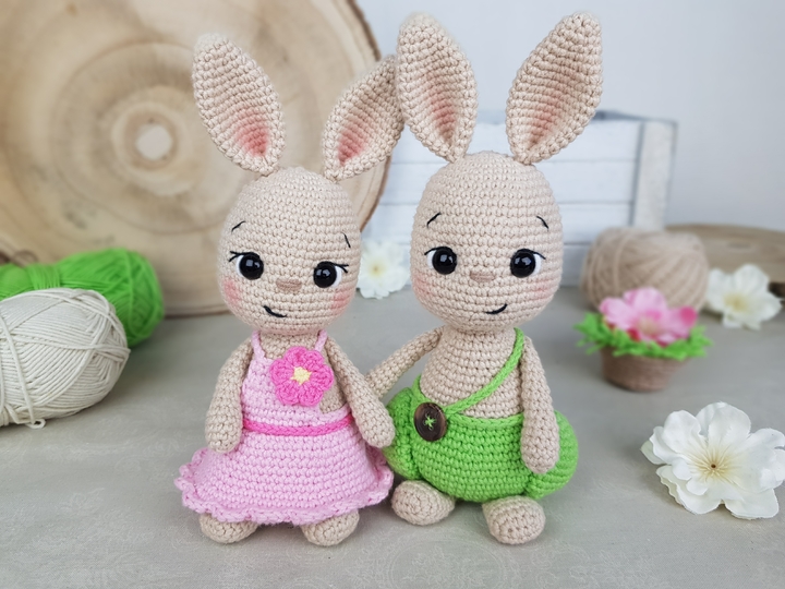 Osterhasen Wilma & Waldy mit Korbchen PDF Häkelnaleitung