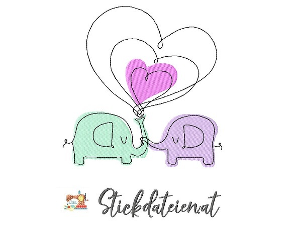 Stickdatei Elefanten, Doodle Stickdatei, Tierliebe, Stickdatei in 3 Größen
