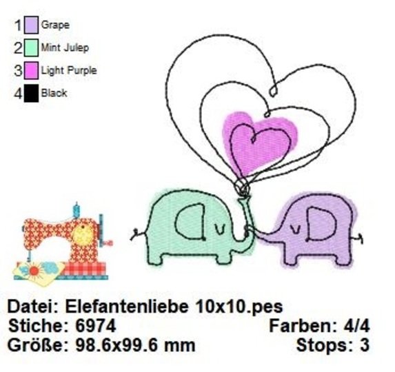 Stickdatei Elefanten, Doodle Stickdatei, Tierliebe, Stickdatei in 3 Größen