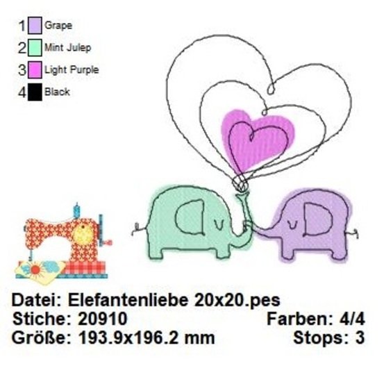 Stickdatei Elefanten, Doodle Stickdatei, Tierliebe, Stickdatei in 3 Größen