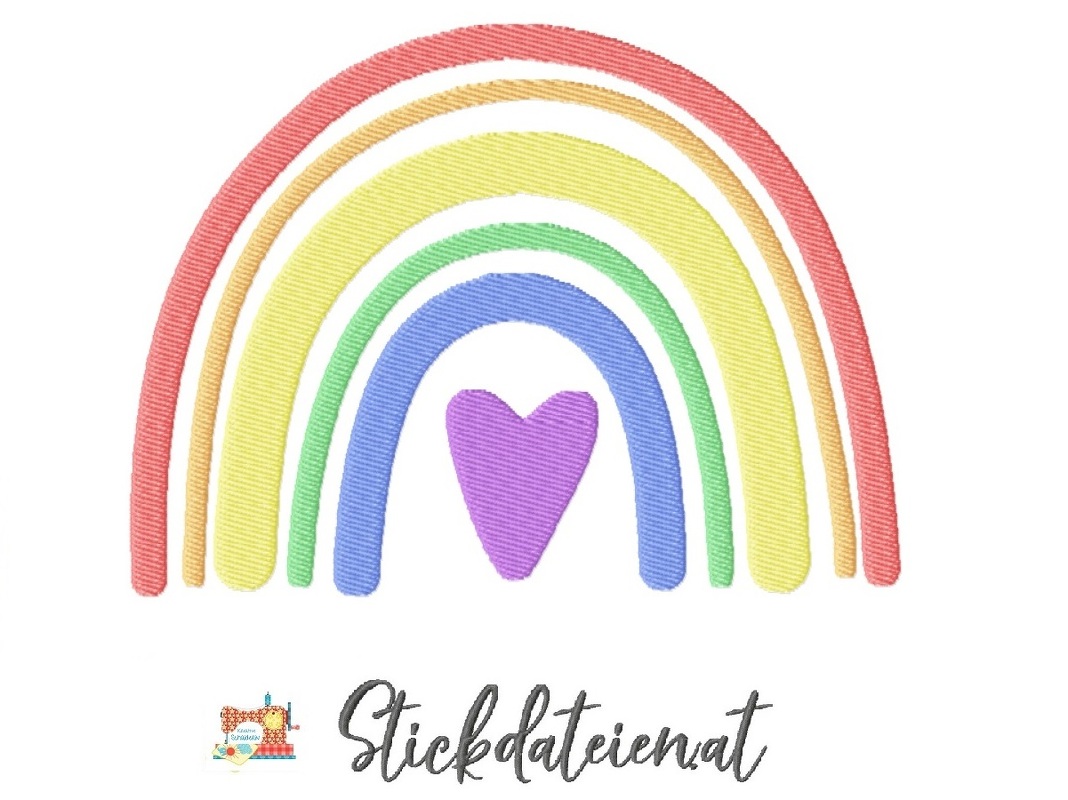 Boho Stickdatei, Regenbogen Stickdatei mit Herz, Stickdatei in 3 Größen