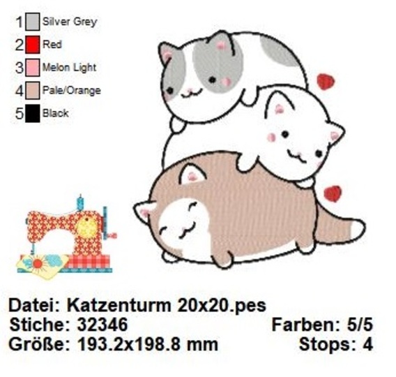 Stickdatei Katzen, Katzenliebe Stickdatei in 3 Größen, Maschinensticken