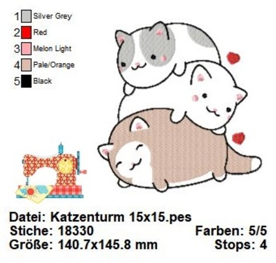Stickdatei Katzen, Katzenliebe Stickdatei in 3 Größen, Maschinensticken