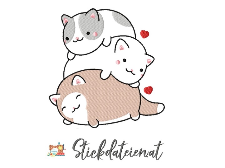 Stickdatei Katzen, Katzenliebe Stickdatei in 3 Größen, Maschinensticken