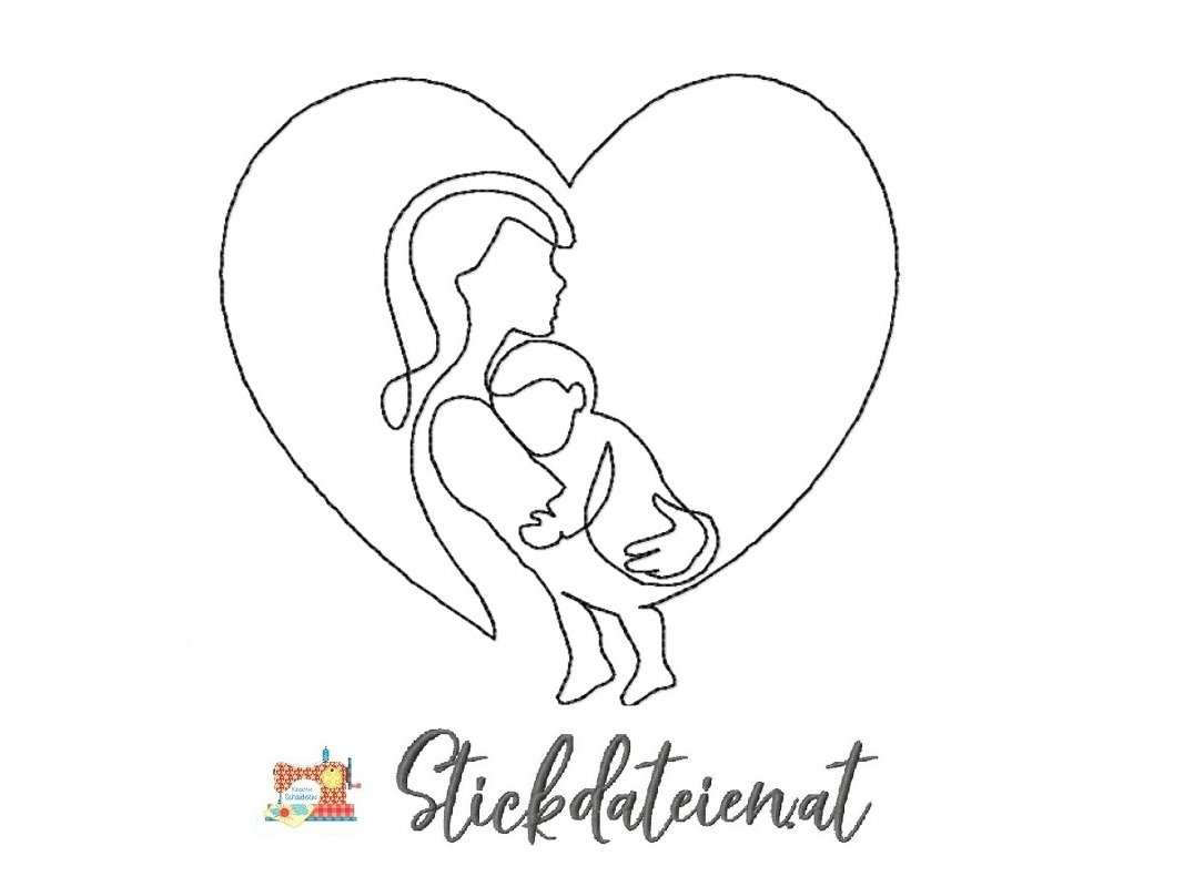 Mutterliebe, Mutter und Kind, Geburt, Stickdatei in 3 Größen