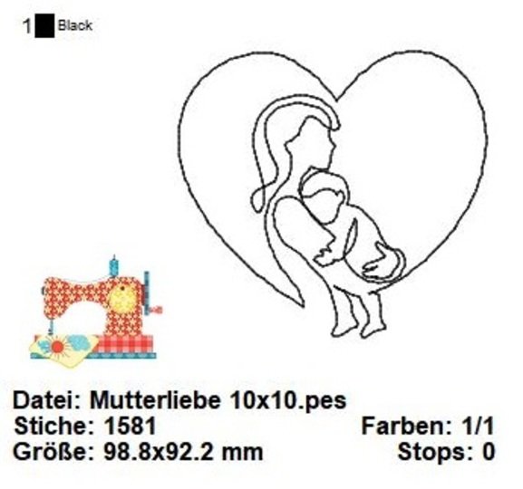 Mutterliebe, Mutter und Kind, Geburt, Stickdatei in 3 Größen