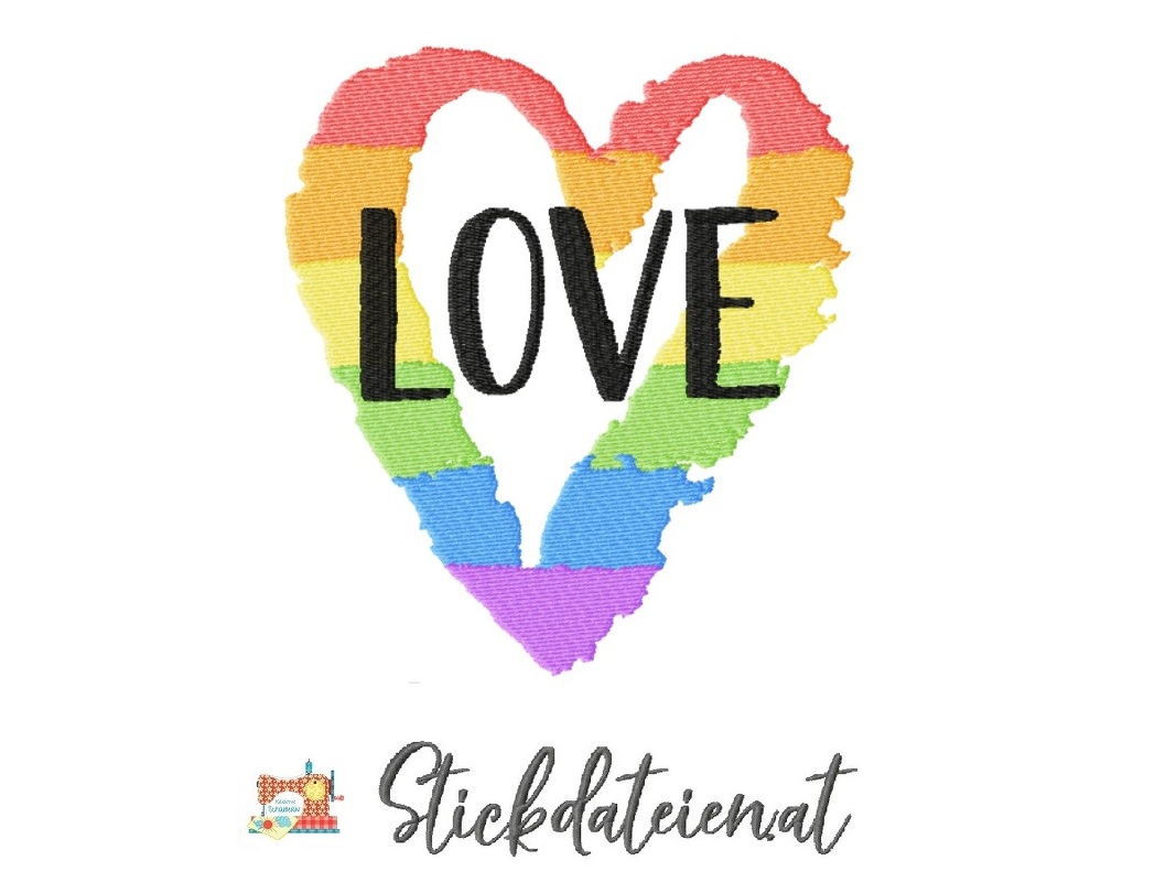 Lgbtq RegebogenHerz, Liebe, Diversity, Stickdatei in 3 Größen