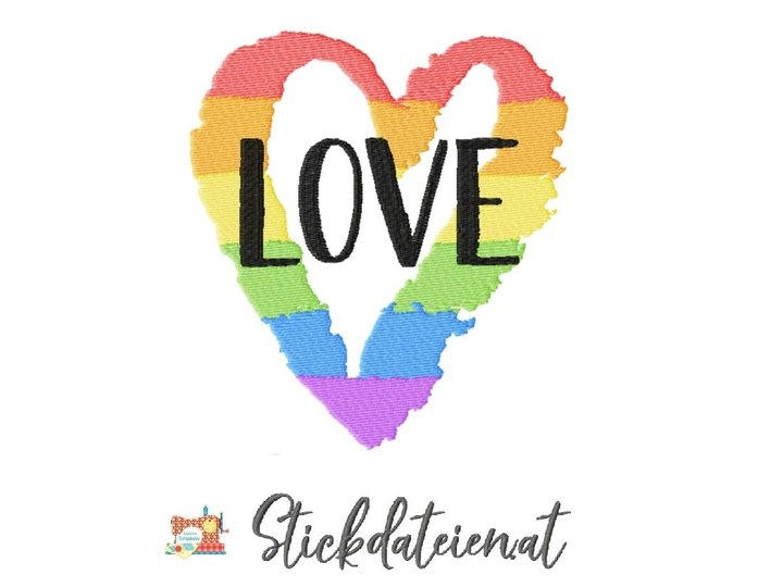 Lgbtq RegebogenHerz, Liebe, Diversity, Stickdatei in 3 Größen