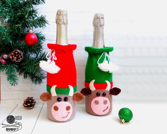 K092 Bull Ox bottle covers for wine and champagne Zabelina decor