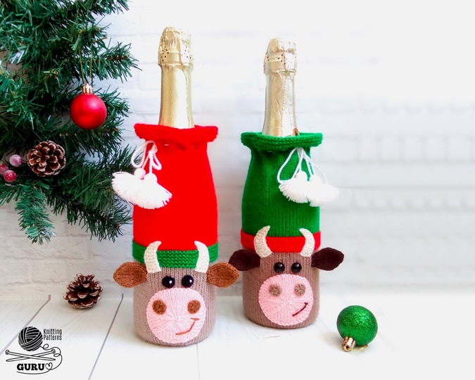 K092 Bull Ox bottle covers for wine and champagne Zabelina decor