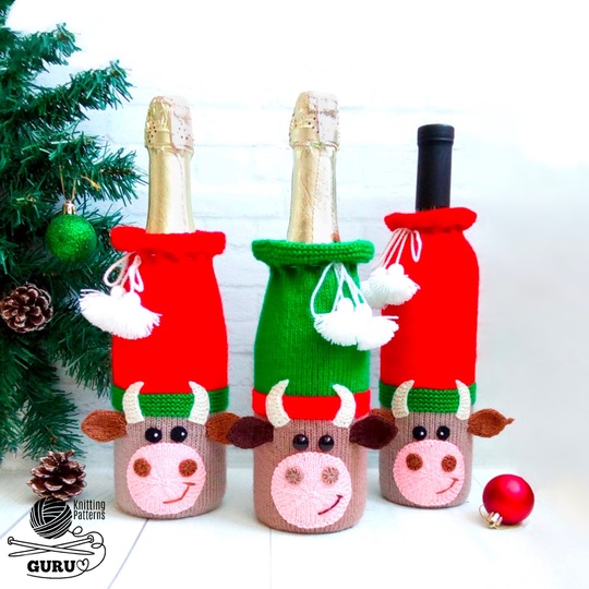 K092 Bull Ox bottle covers for wine and champagne Zabelina decor