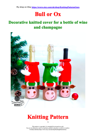 K092 Bull Ox bottle covers for wine and champagne Zabelina decor