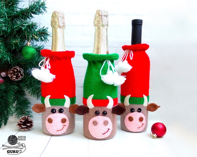 K092 Bull Ox bottle covers for wine and champagne Zabelina decor