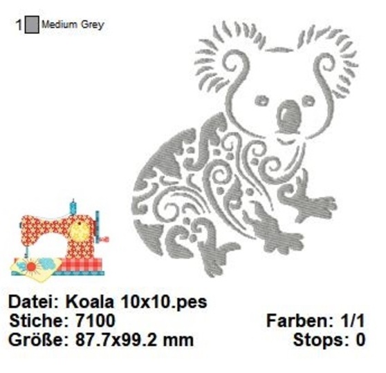 Koala Stickdatei, Australien Stickdatei, Tiergarten, Zoo Stickdatei