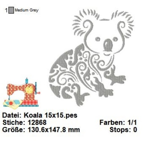 Koala Stickdatei, Australien Stickdatei, Tiergarten, Zoo Stickdatei