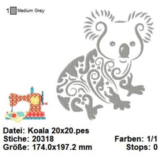 Koala Stickdatei, Australien Stickdatei, Tiergarten, Zoo Stickdatei