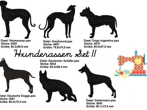 Stickdatei Set Silhouetten Hunderassen, Stickdatei 10x10, Maschinensticken