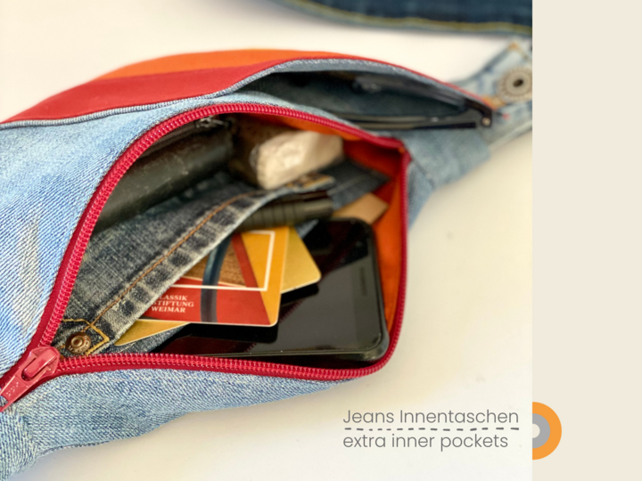 Waist bag sewing pattern, rainbow extra outside pocket