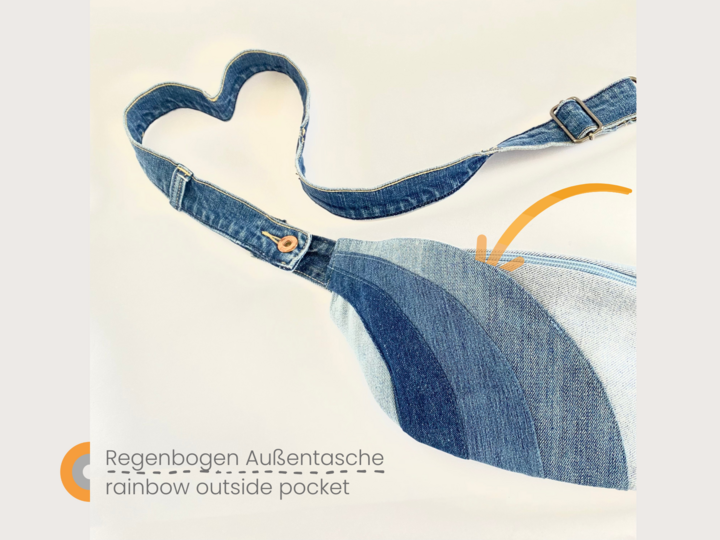 Waist bag sewing pattern, rainbow extra outside pocket