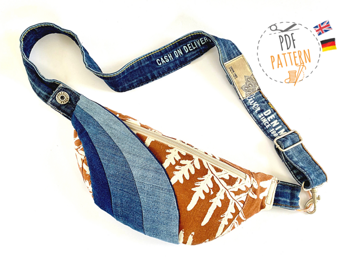 Waist bag sewing pattern, rainbow extra outside pocket