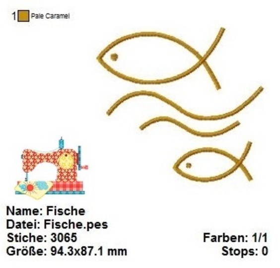 Stickdatei Fische, Taufe Stickdatei 10x10, Maschinensticken