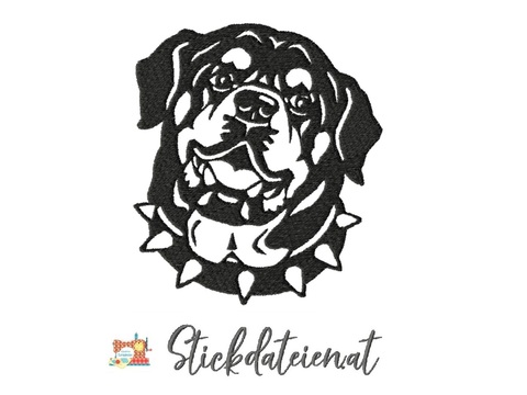 Stickdatei Rottweilerkopf, Rottweiler Stickdatei in 2 Größen