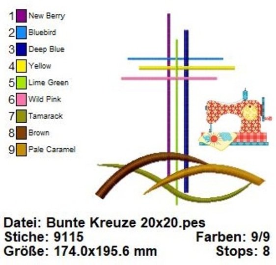 Stickdatei Bunte Kreuze, Stickdatei Taufe Kommunion, Stickdatei in 3 Größen